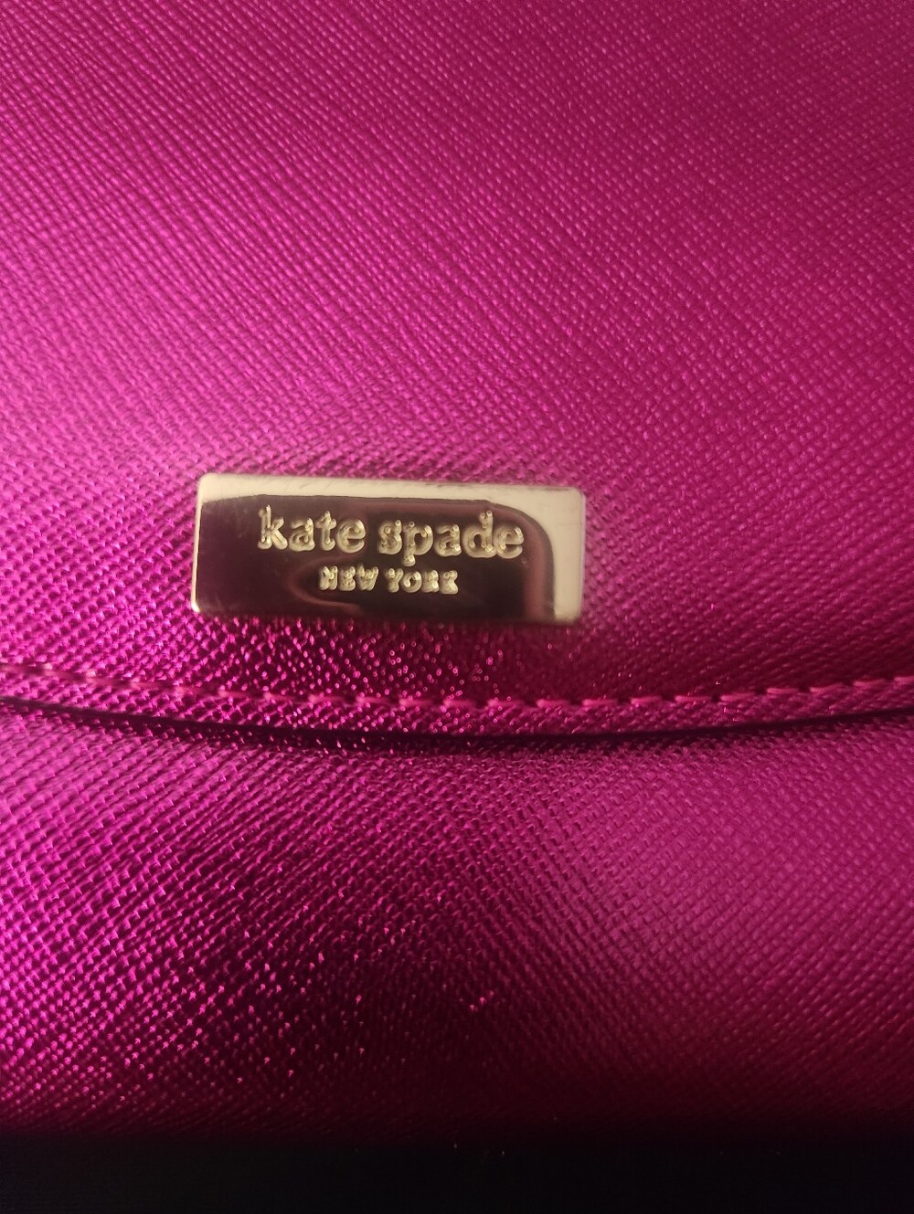 kate spade Metallic Fuchsia Crossbody Wallet with Gold Plaque
